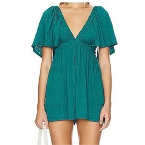Free People LaLa Romper Deep Teal Size Small